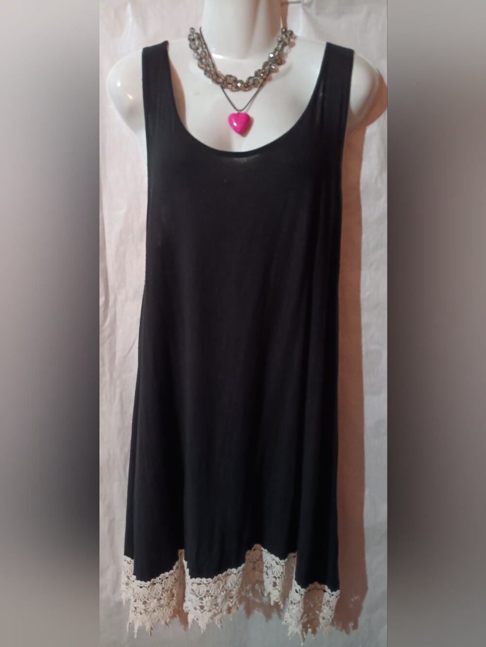 Black Swing Tank Dress / Top with Lace Hem